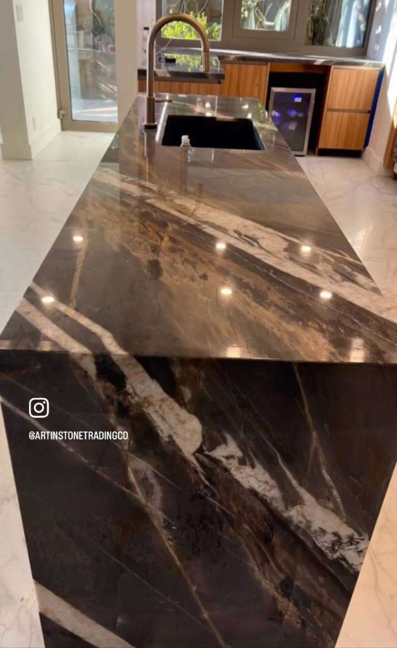 Renovated kitchen with quartzite countertops West Vancouver