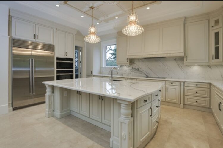 Modern kitchen with custom quartz countertops in a new home