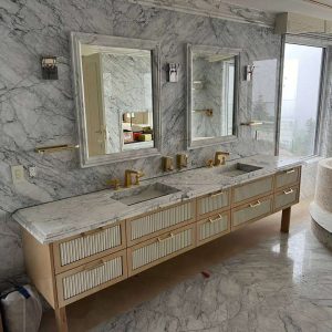 Bianca marble bathroom vanity in brand new house interior